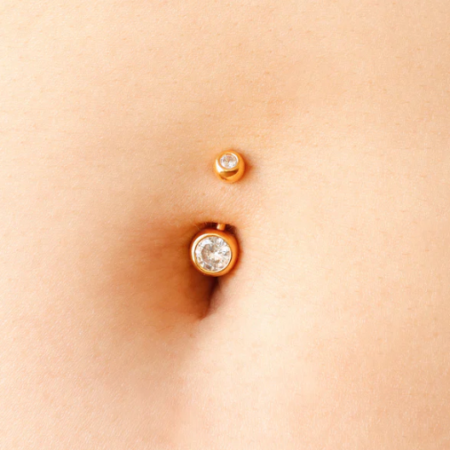 G23 PVD Gold Titanium Internally Threaded CZ Gem Belly Ring
