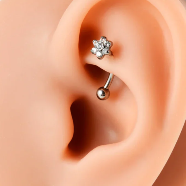 G23 Titanium Internally Threaded Flower CZ Curved Barbell