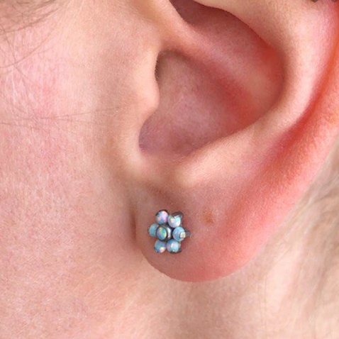 G23 Titanium Internally Threaded Opal Flower Tragus Labret
