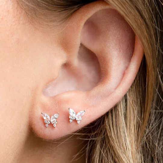 Steel Threadless Push In Marquise Paved CZ Butterfly Tragus Labret