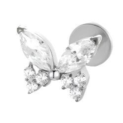 Steel Threadless Push In Marquise Paved CZ Butterfly Tragus Labret