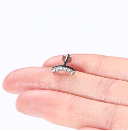 Steel Threadless Push In Curved Bar CZ Tragus Labret
