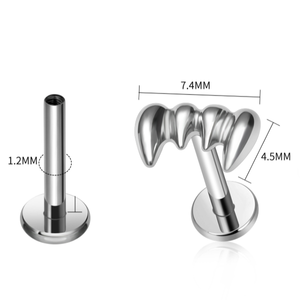 G23 Titanium Internally Threaded Dracula Vampire Fangs Top