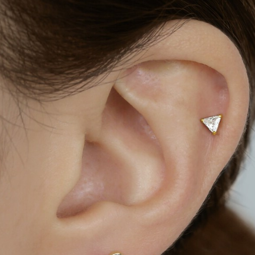 Gold Ion Plated Top Steel Threadless Push In Triangle CZ Tragus Labret