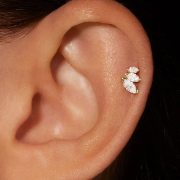 Steel Threadless Push In Curved Triple Graduated Marquise CZ Labret