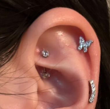 Steel Threadless Push In Paved CZ Butterfly Tragus Labret