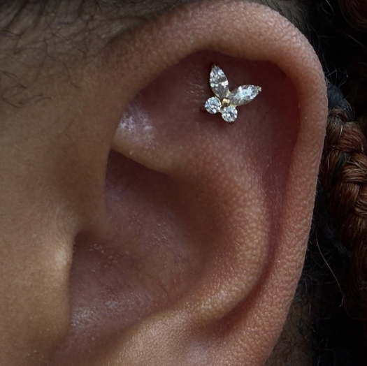 Gold Ion Plated Steel Threadless Push In Marquise CZ Butterfly Labret