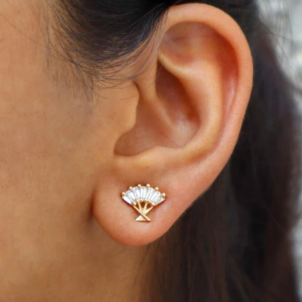 Gold Ion Plated Steel Threadless Push In Baguette CZ Fan Tragus Labret