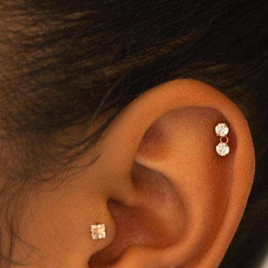 Gold Ion Plated Steel Threadless Push In CZ Dangle CZ Labret