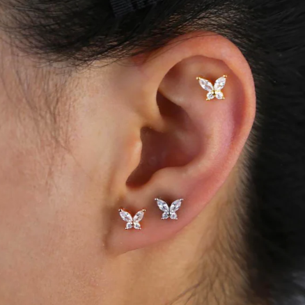 G23 Gold PVD Titanium Threadless Push In CZ Butterfly Labret