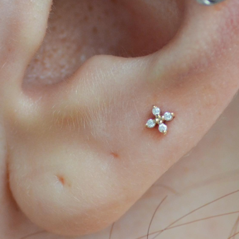 G23 Gold PVD Titanium Threadless Push In Micro CZ Clover Leaf Labret