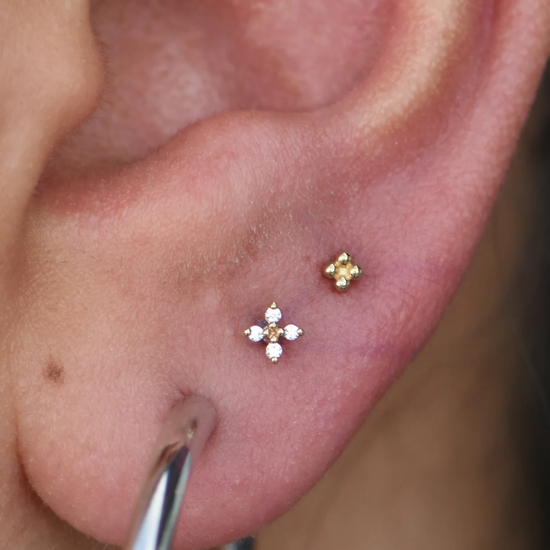 G23 Titanium Internally Threaded Micro CZ Clover Leaf Labret