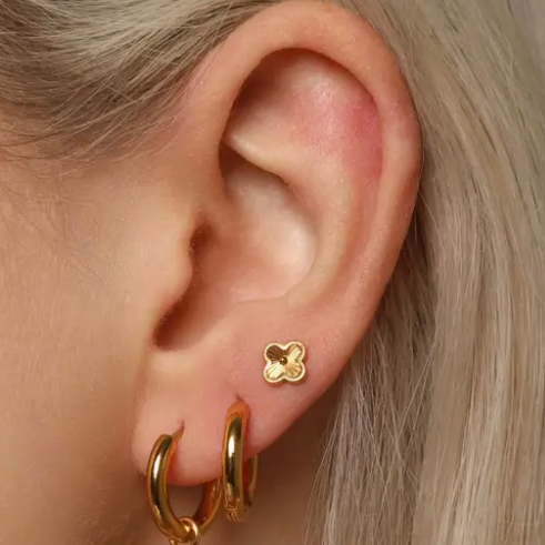 G23 Gold PVD Titanium Threadless Push In Radiant Clover Labret