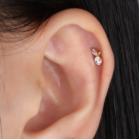 G23 Gold PVD Titanium Threadless Push In CZ Apple Labret