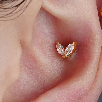 G23 Gold PVD Titanium Threadless Push In 2 Marquise CZ Labret