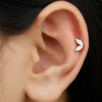 G23 Gold PVD Titanium Internally Threaded 2 Marquise CZ Labret