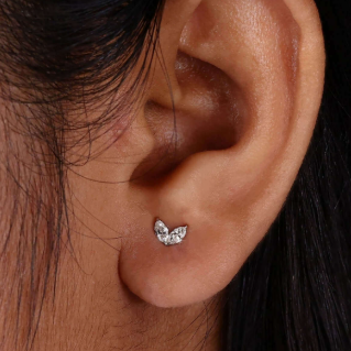 G23 Titanium Threadless Push In 2 Marquise CZ Labret
