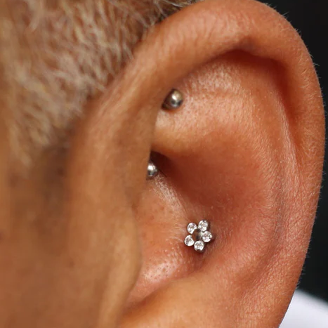 Steel Threadless Push In 5 CZ Petal Flower Labret