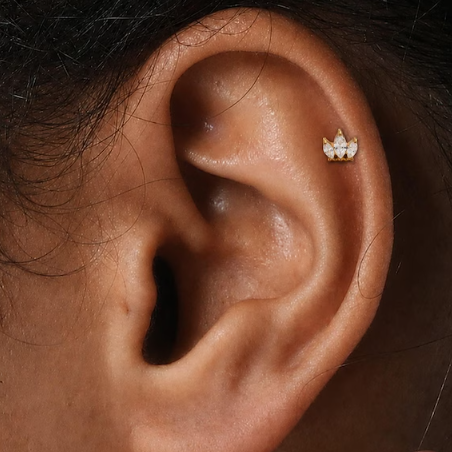 Gold Ion Plated Steel Threadless Push In Marquise CZ Crown Tragus Labret