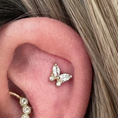 G23 Gold PVD Titanium Internally Threaded CZ Butterfly Tragus Labret