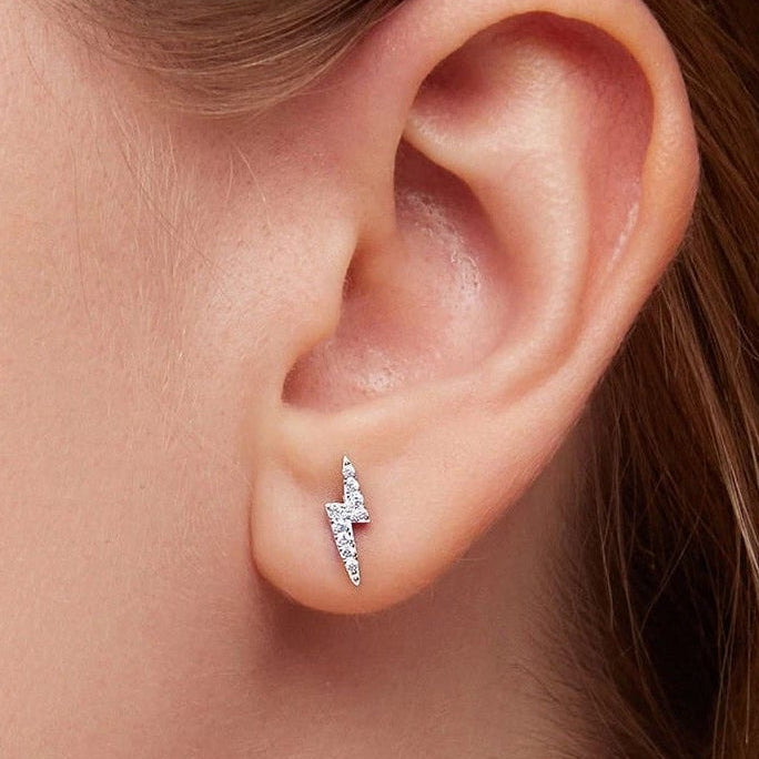 G23 Titanium Threadless Push In CZ Lightning Bolt Labret Tragus