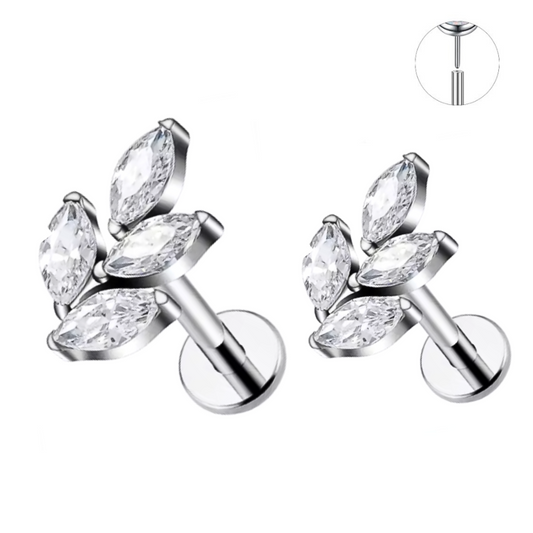 Steel Threadless Push In Marquise CZ Leaf Tragus Labret