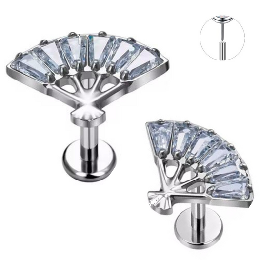 Steel Threadless Push In Baguette CZ Fan Tragus Labret