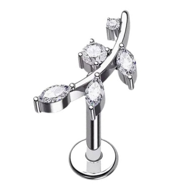 G23 Titanium Internally Threaded 5 CZ Leaf Tragus Labret