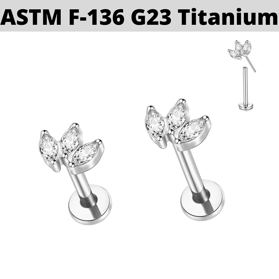 G23 Titanium Threadless Push In Marquise Fan CZ Tragus Labret