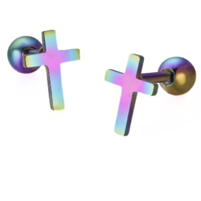 Cross Logo Ion Plated Tragus Barbell
