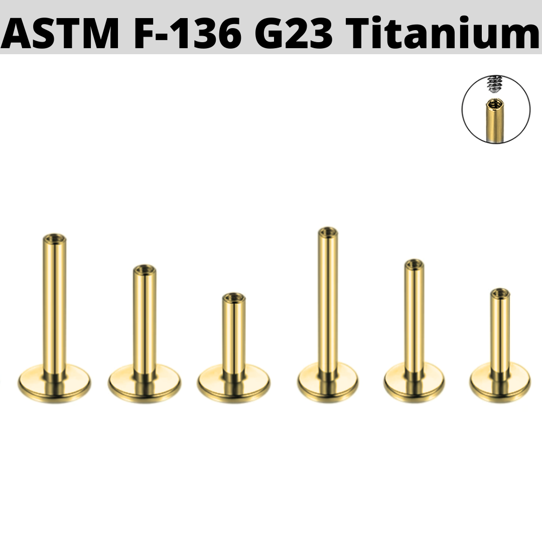 G23 Gold PVD Titanium Internally Threaded Labret Shaft 4mm Base