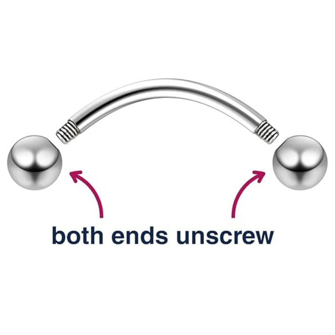 14G Double 5mm CZ Gem Ball Curved Barbell