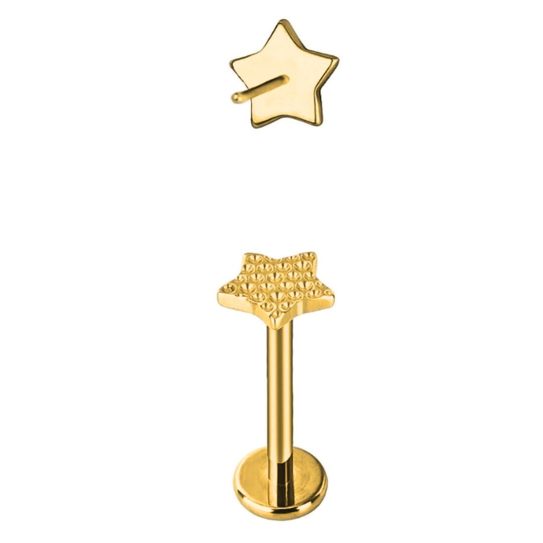 G23 Gold PVD Titanium Threadless Push In Diamond Cut Logo Top