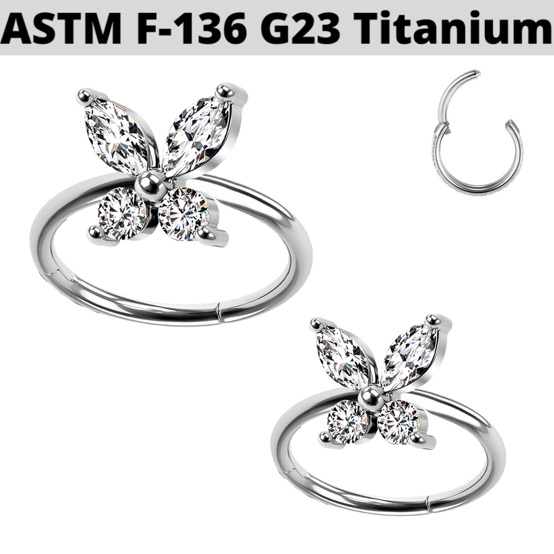 G23 Titanium CZ Butterfly Hinged Segment Clicker Ring