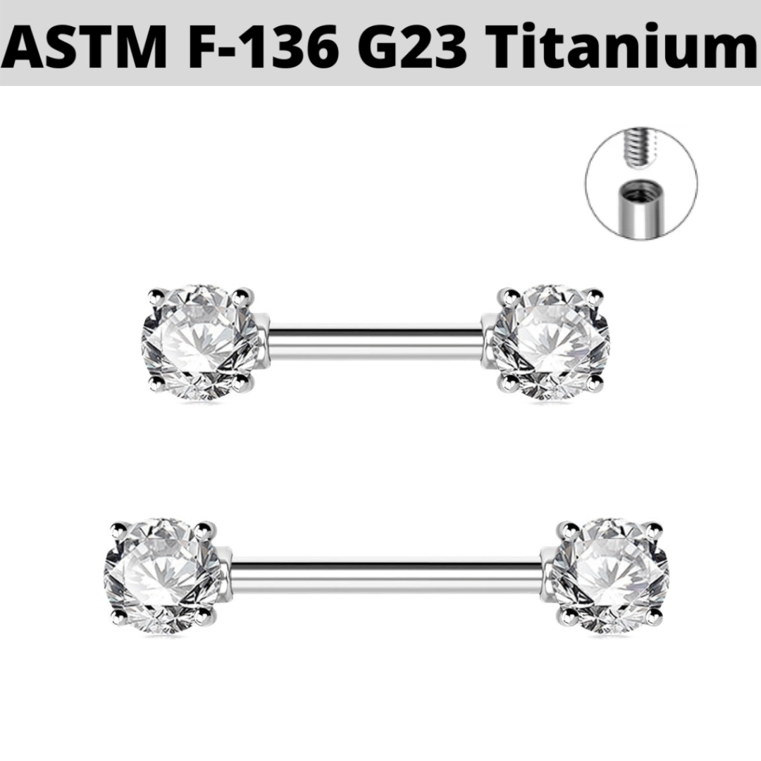 G23 Internally Threaded Titanium Front CZ Nipple Barbell