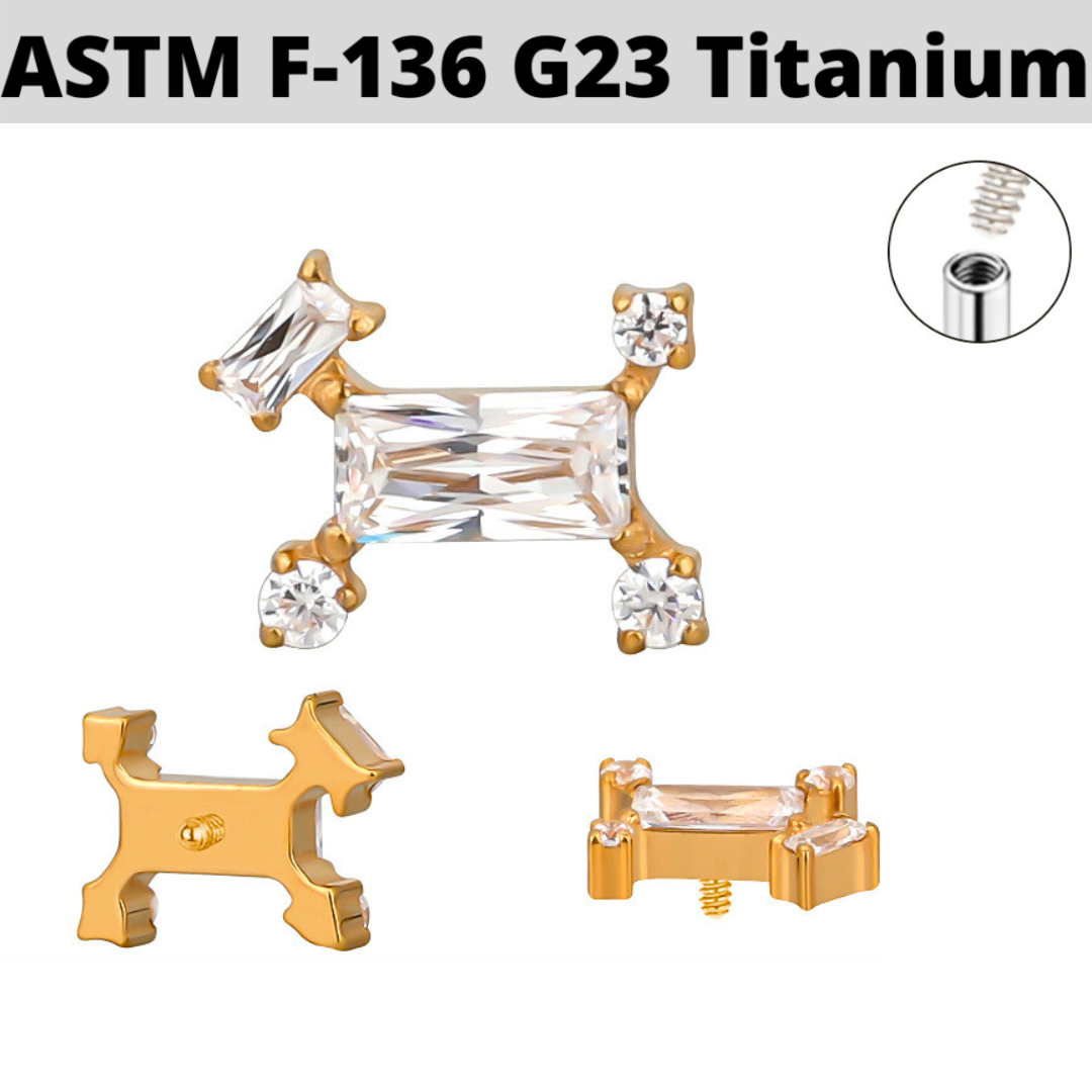 G23 Gold PVD Titanium Internally Threaded CZ Puppy Dog Top