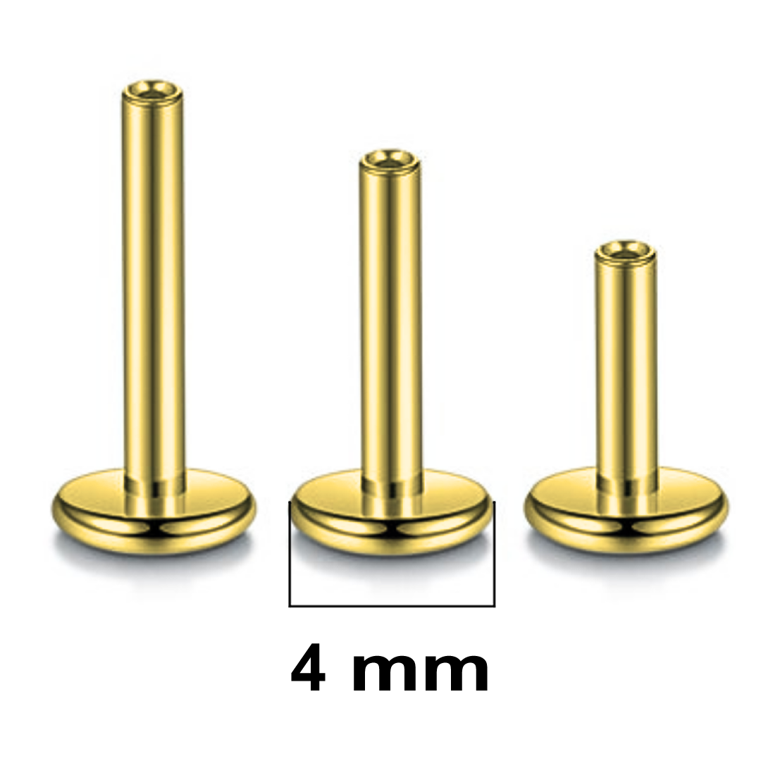 Gold Steel 4mm Base Threadless Push In Labret Shaft