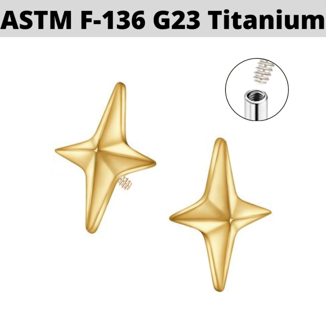 G23 Gold PVD Titanium Internally Threaded Four Pointed Star Top