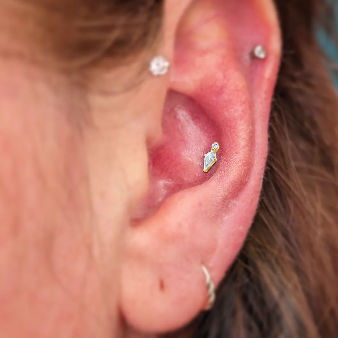 G23 Gold PVD Titanium Internally Threaded Pointed Kite CZ Labret