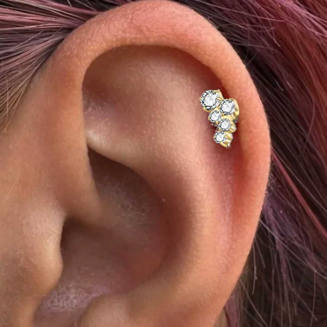 G23 Gold PVD Titanium Internally Threaded 5 CZ Design Labret