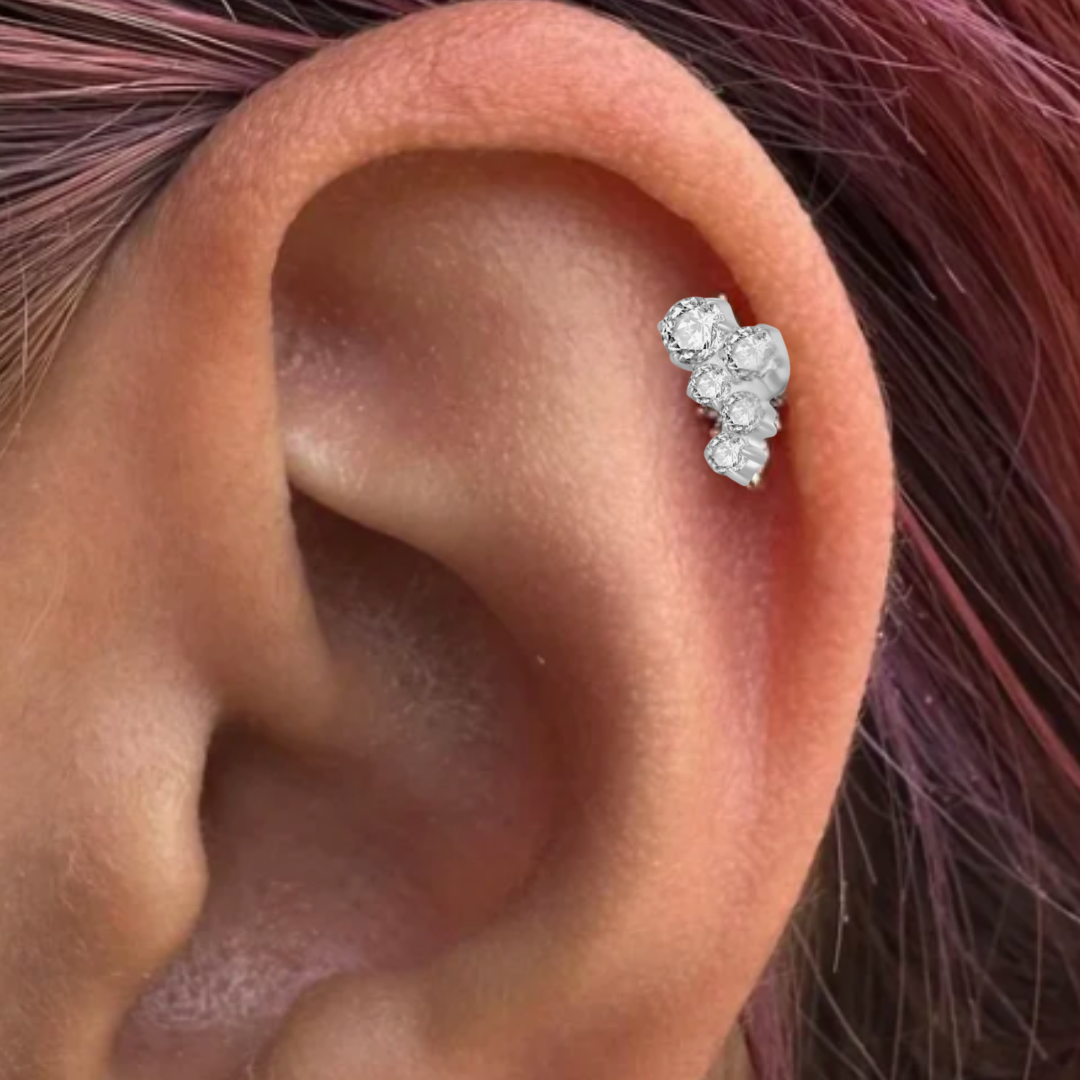 G23 Titanium Internally Threaded 5 CZ Design Labret