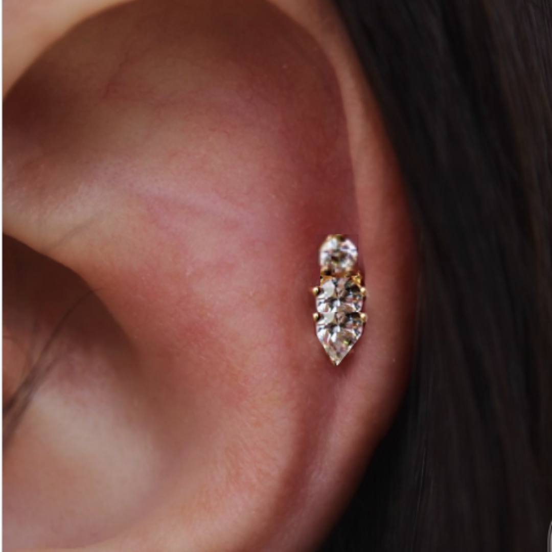 G23 Gold PVD Titanium Internally Threaded Heart Princess CZ Trio Labret