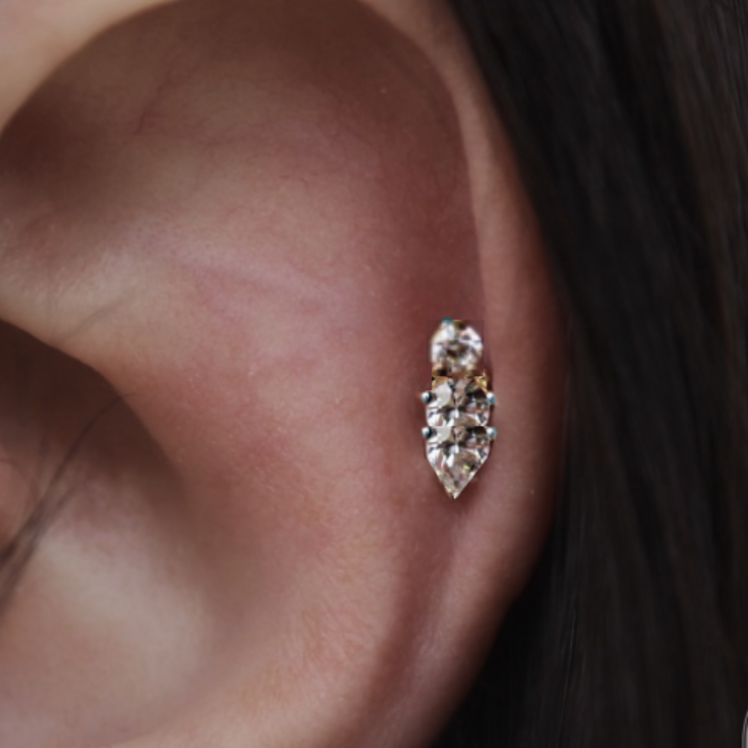 G23 Titanium Internally Threaded Heart Princess CZ Trio Labret