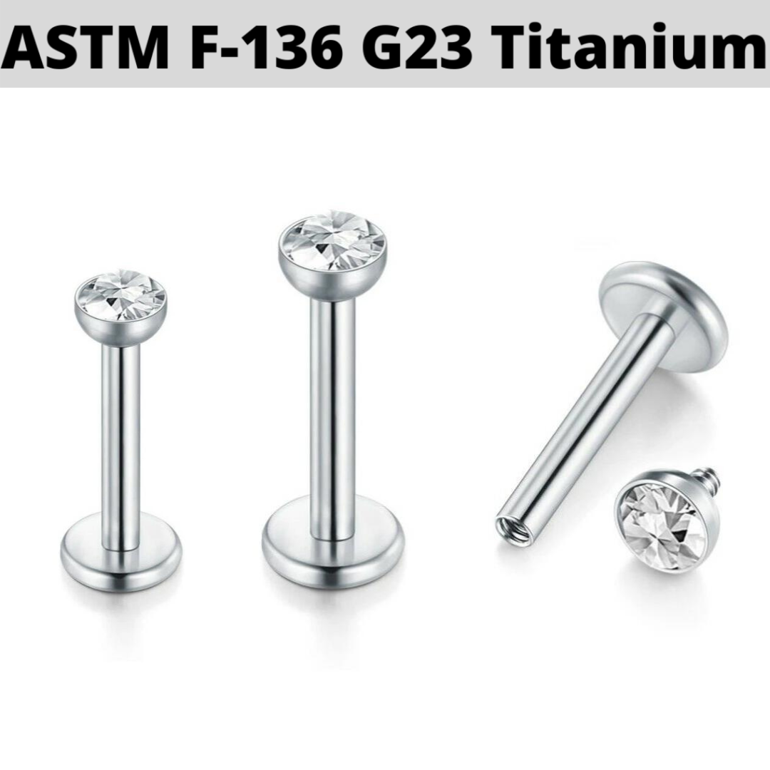 G23 Titanium Internally Threaded 3mm Gem CZ Labret