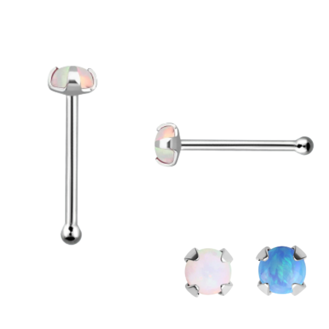 thumbnail image 2 of White Opal Nose Stud – 20G Flat Top, 316L Surgical Steel, 2.5mm Round 2 of 2