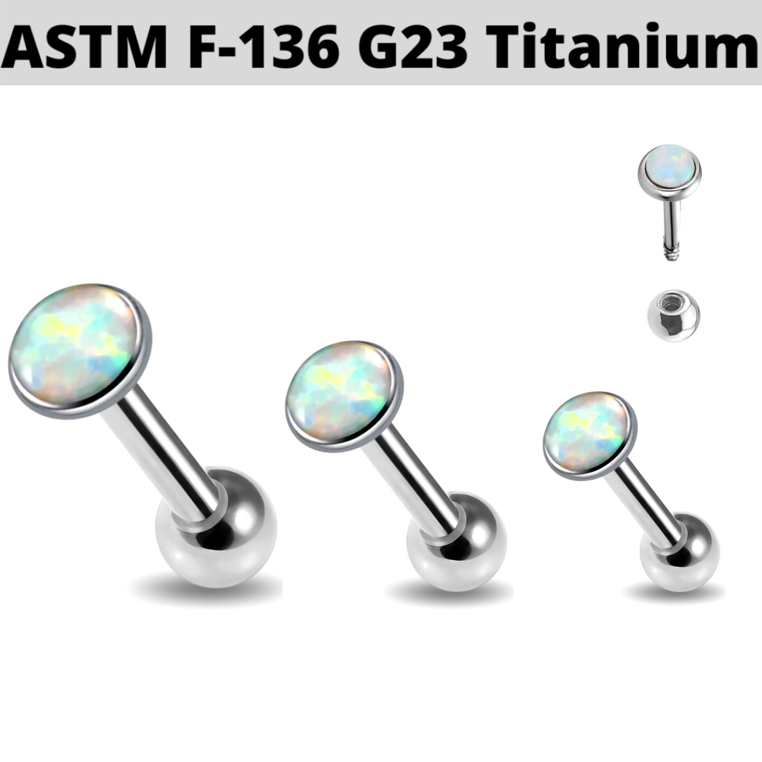 G23 Titanium Flat Opal Ear Tragus Barbell
