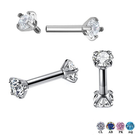 Internally Threaded Double Side Prong Set CZ Tragus Barbell