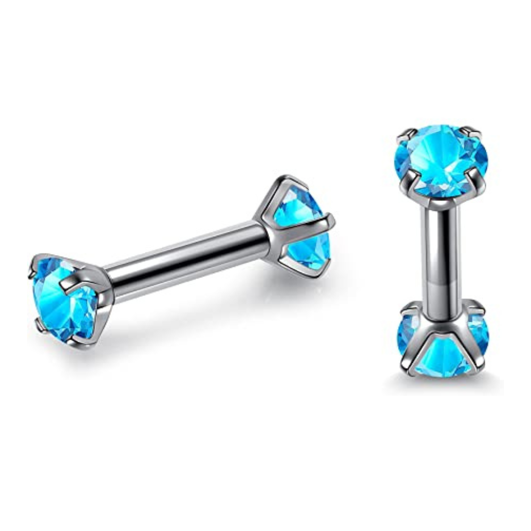 Internally Threaded Double Side Prong Set CZ Tragus Barbell