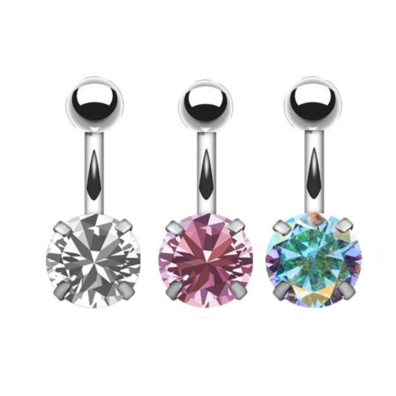 Prong Set Round CZ Gem Belly Ring