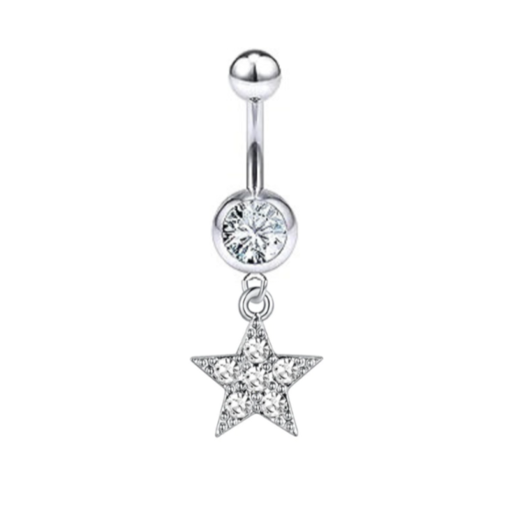 CZ Paved Star Dangle Belly Ring